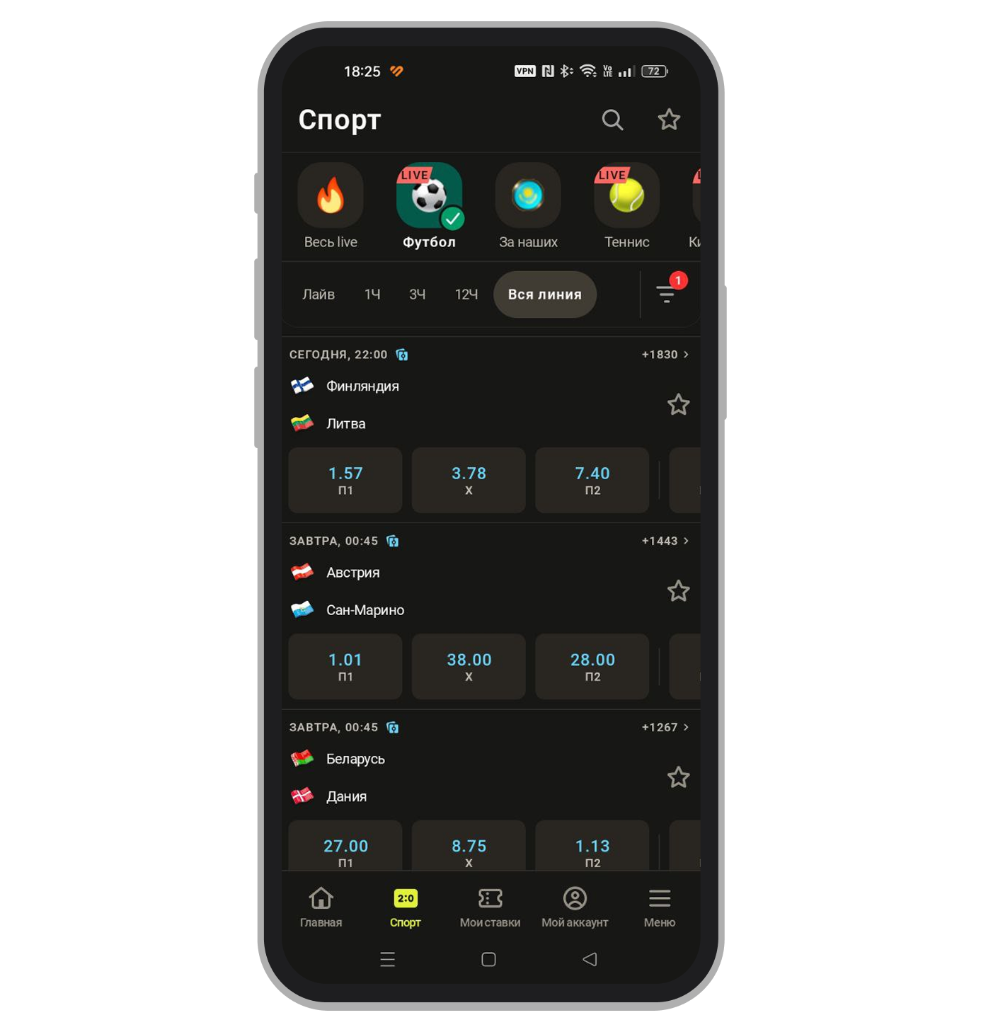 Ассортимент маркетов в Parimatch