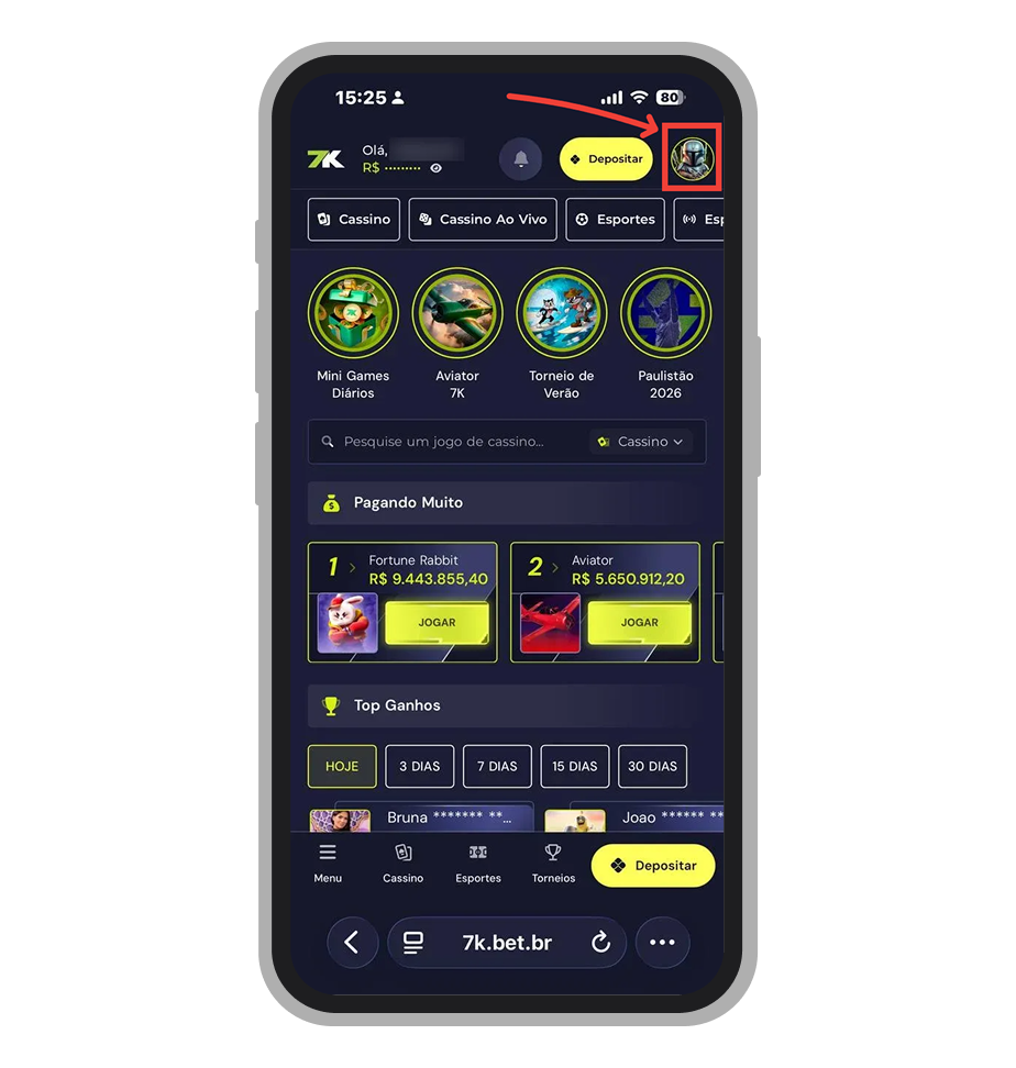 Acesse no menu da conta