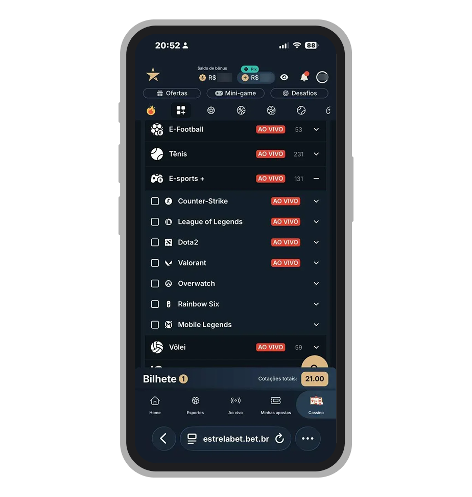 eSports disponíveis na EstrelaBet