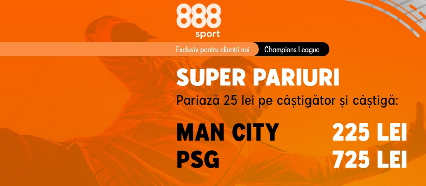 PSG are cota 29.00 la 888 Sport să o bată pe Manchester City!