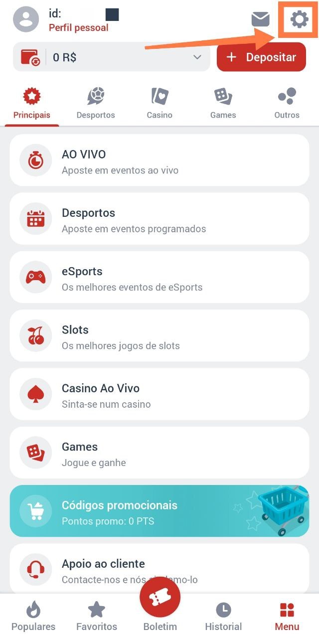 Clique no ícone de engrenagem 