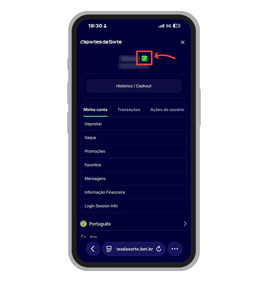 A conta verificada tem o símbolo verde ao lado do nome de usuário