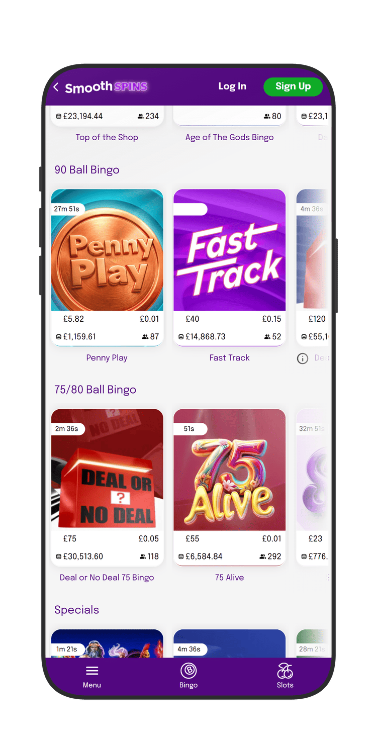Bingo section at Smooth Spins Casino