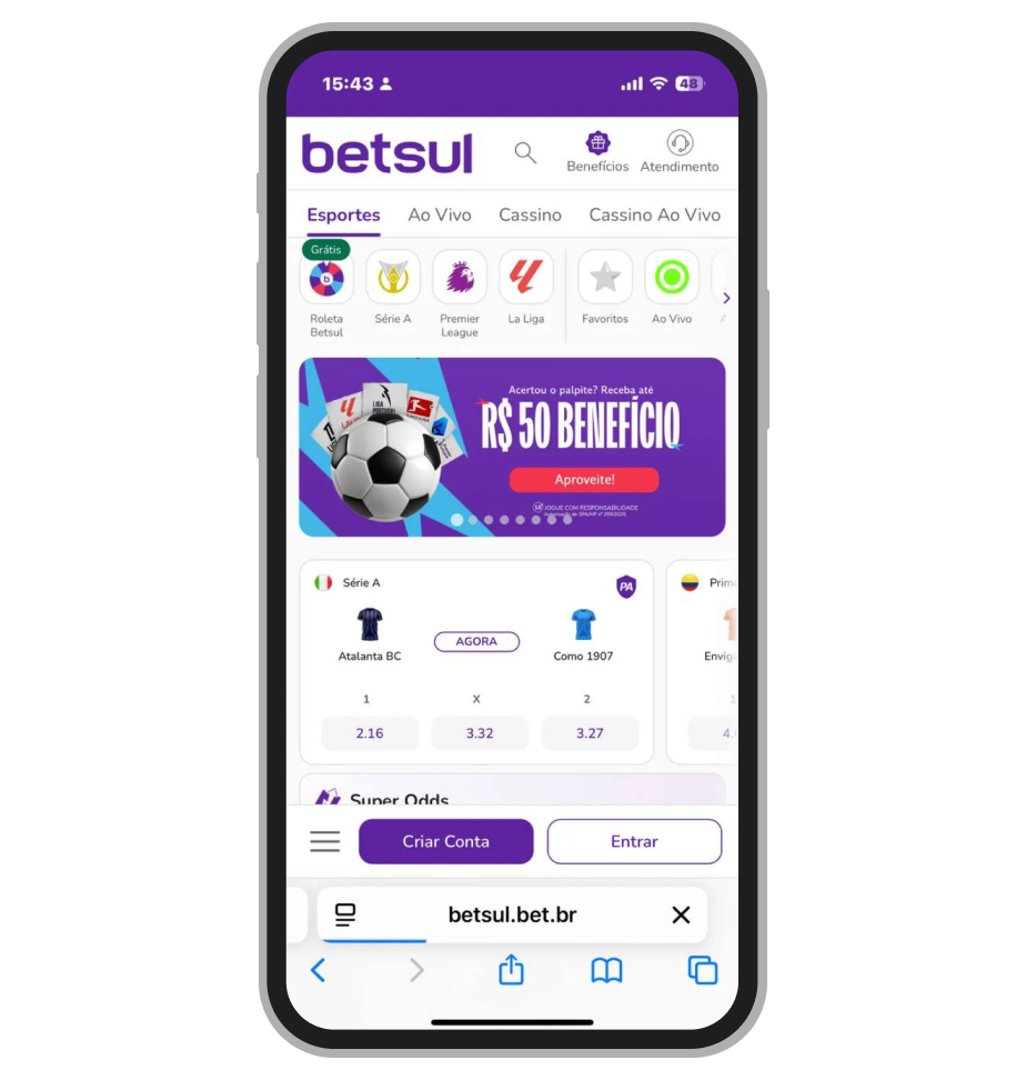 A tela inicial da Betsul