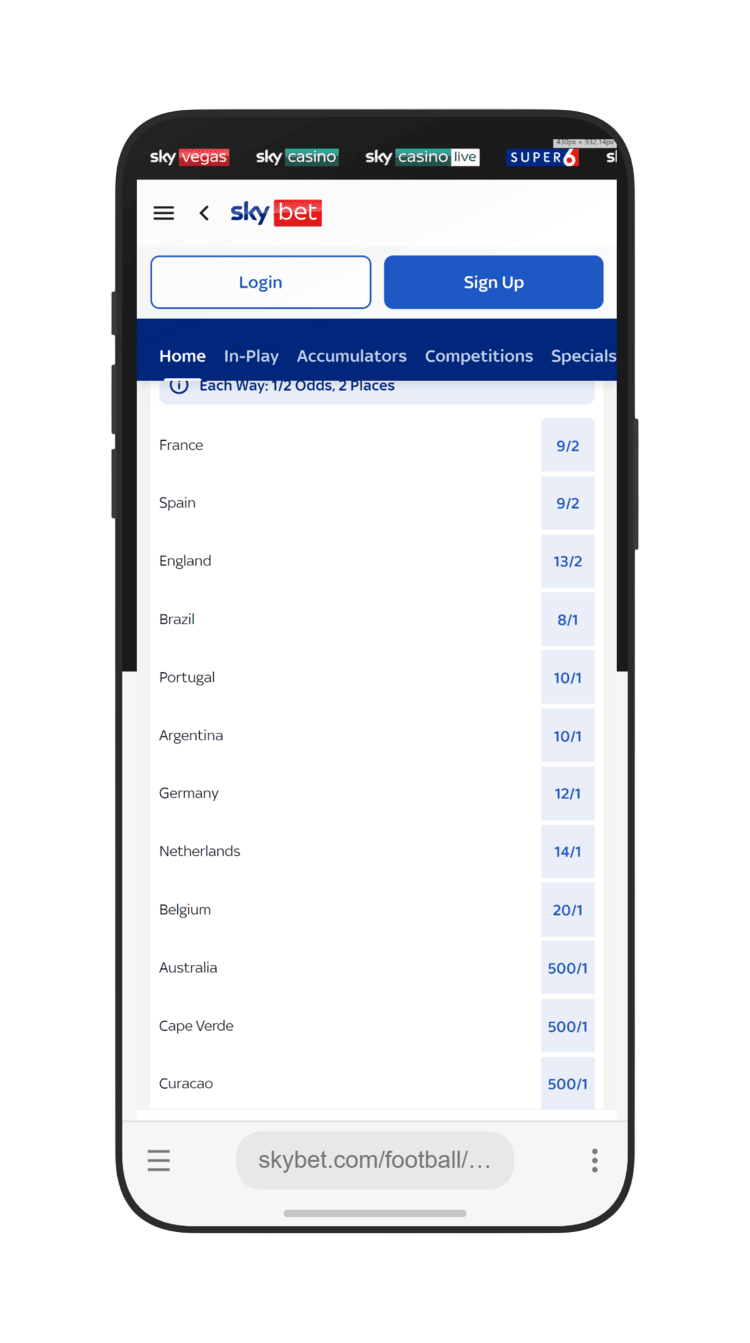 Tournament winner odds at BetVictor