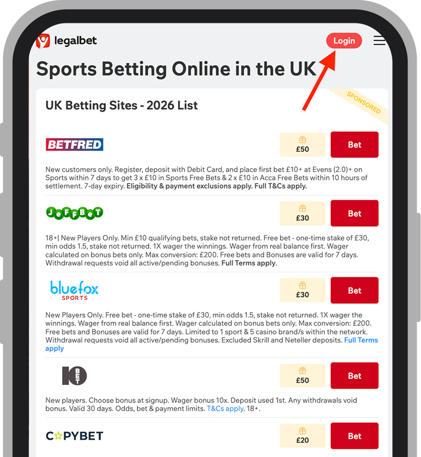 Sign in to your Legalbet account 
