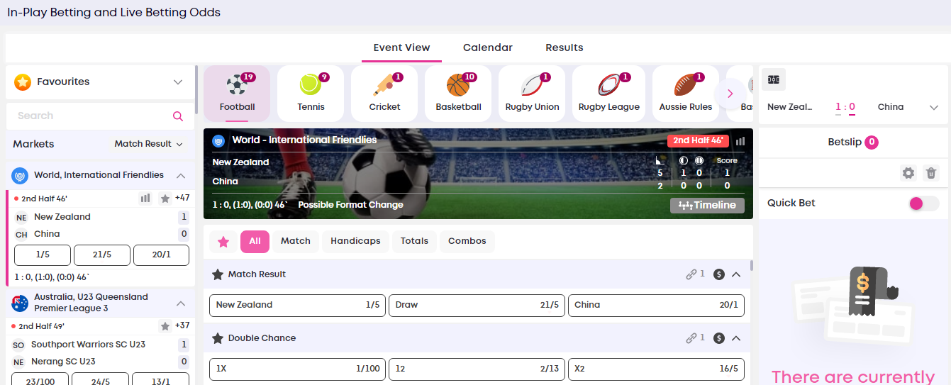 Live betting section of VBET