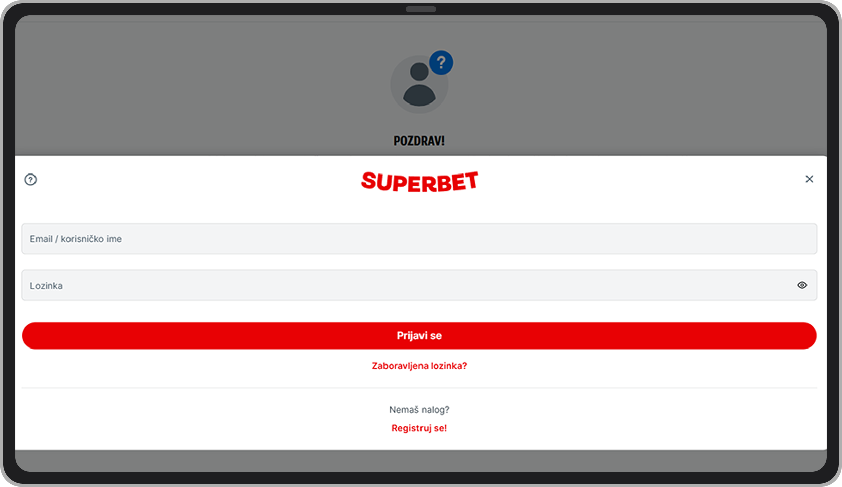 Superbet prijava naloga