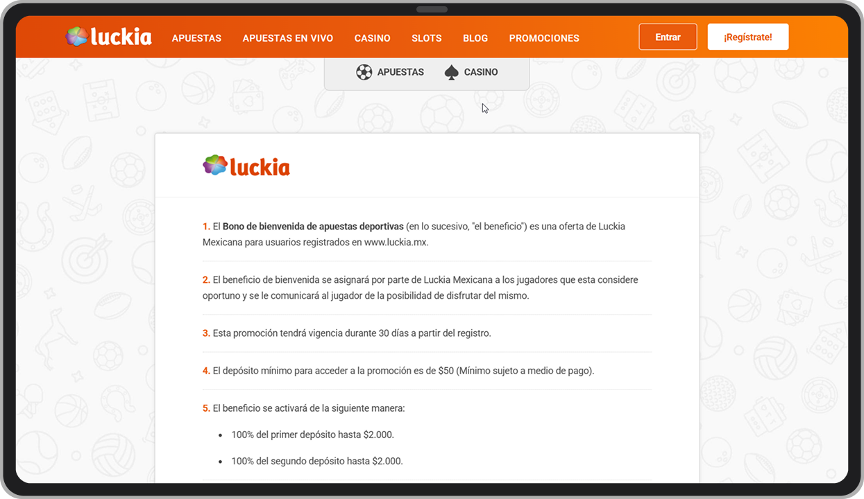 Bono de bienvenida. Luckia