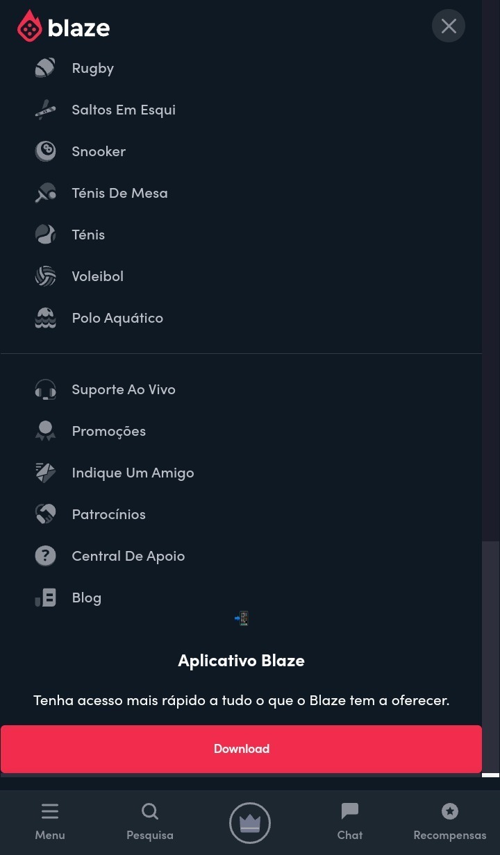 Como baixar o aplicativo Blaze no site