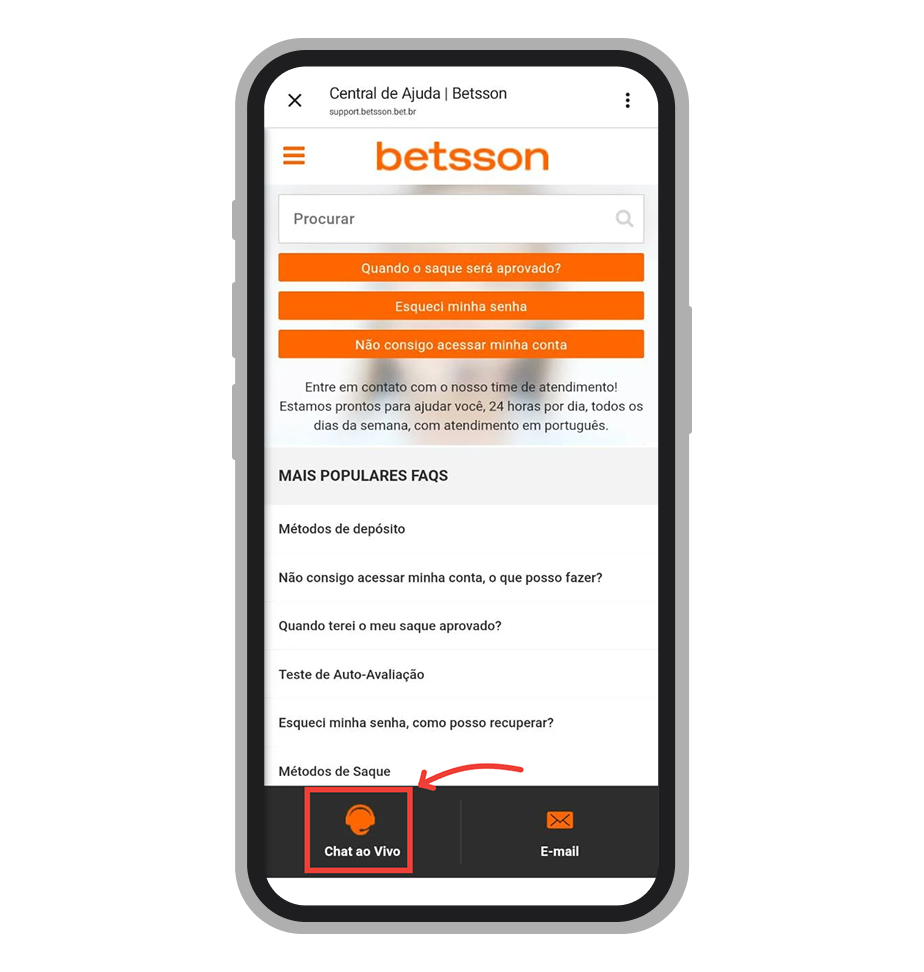Clique em "Chat ao Vivo" 