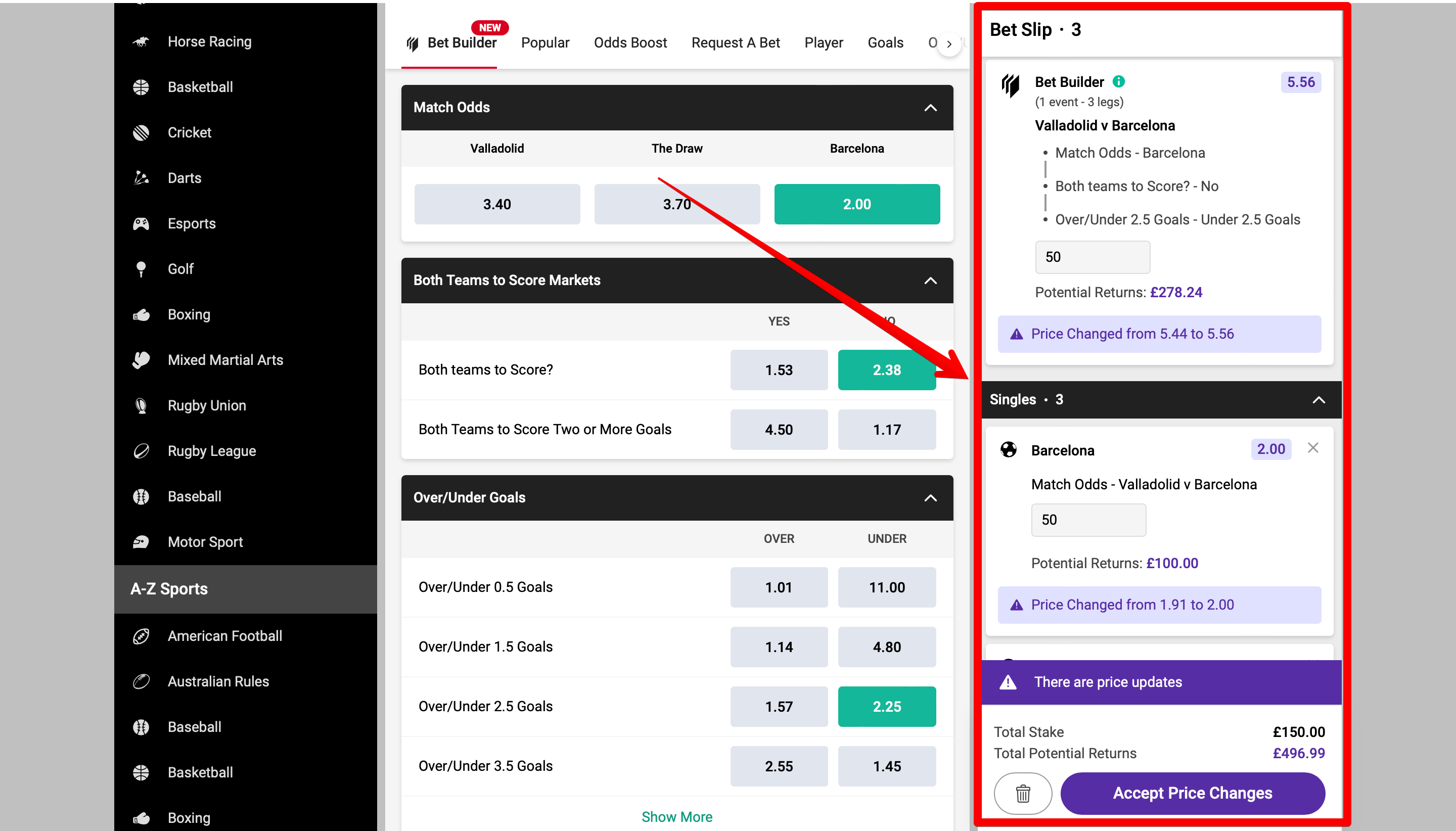 Select your stake amount and finalise your bets