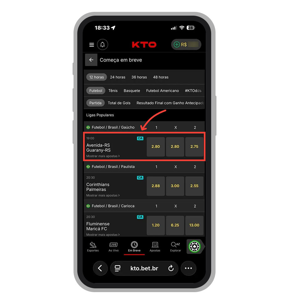 Toque em um dos eventos disponíveis 