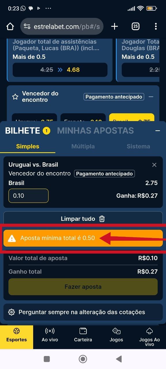 Aposta mínima na Estrela Bet é de R$0,50