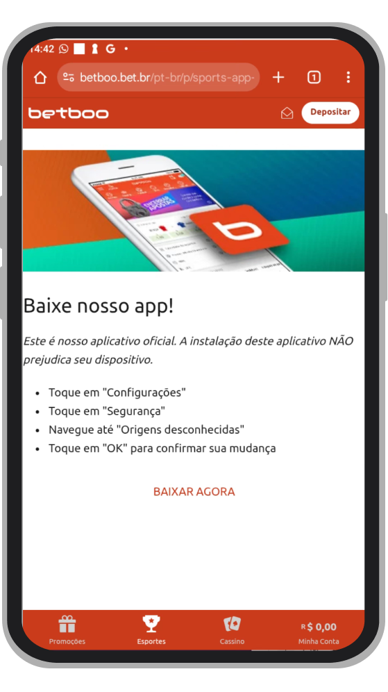 A página do aplicativo Betboo