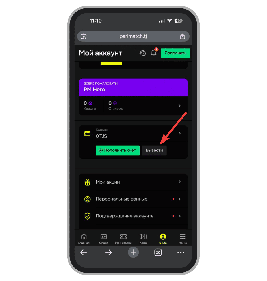 Кнопка «Вывести»