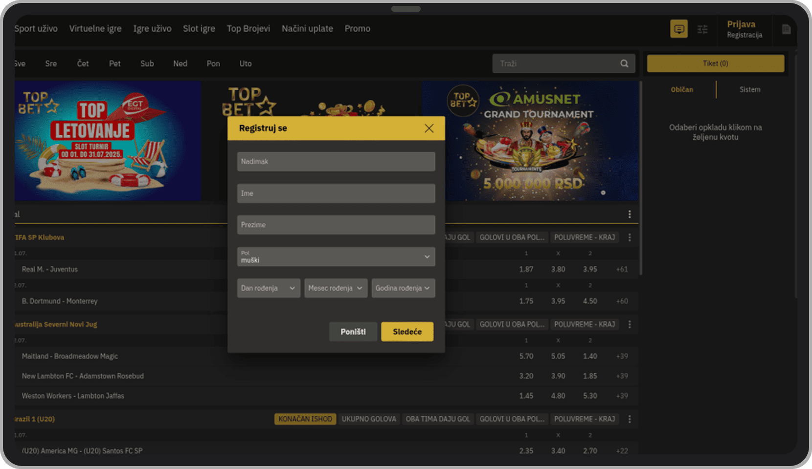 Top Bet registracija putem kompjutera