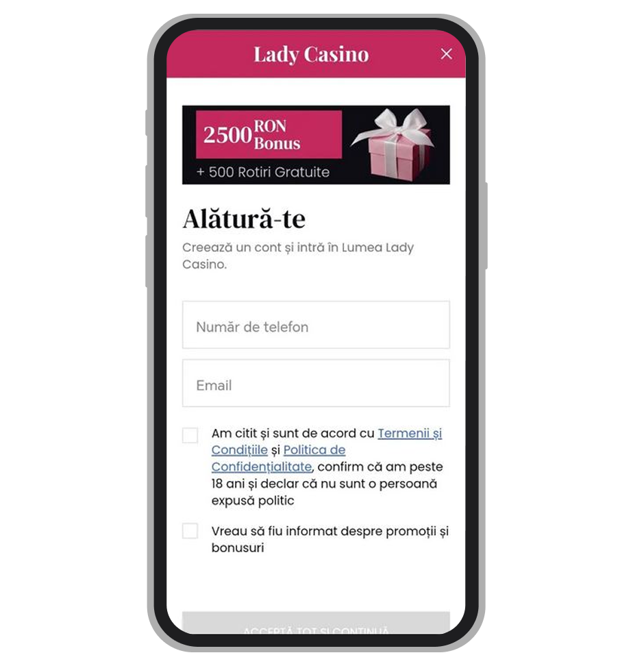 Formular de înregistrare Lady Casino