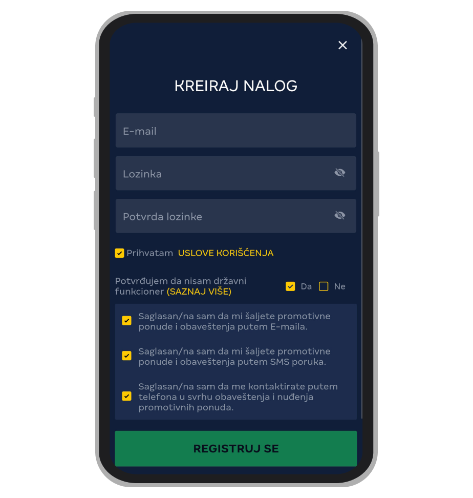 Stranica za registraciju MerkurXtip