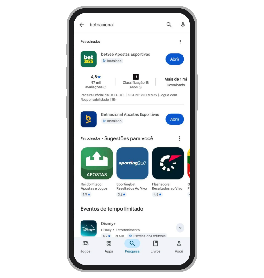 Toque no app Betnacional 