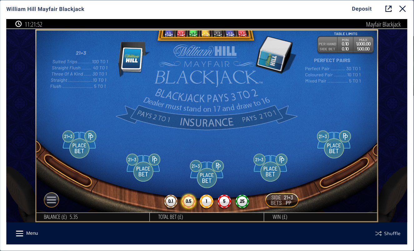 BlackJack at William Hill Casino.