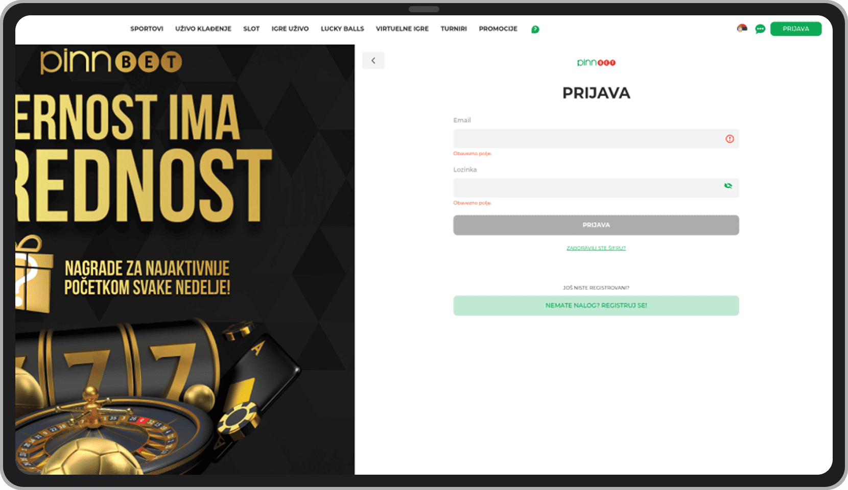 Pinnbet prijana va nalog