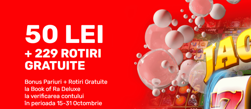 50 de lei si 229 de rotiri gratuite la Superbet