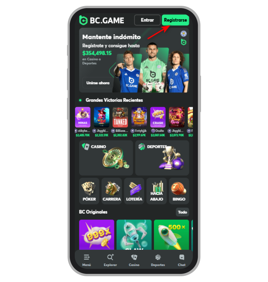 El botón de registrarse