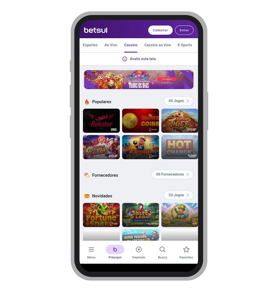 Cassino no app da Betsul 