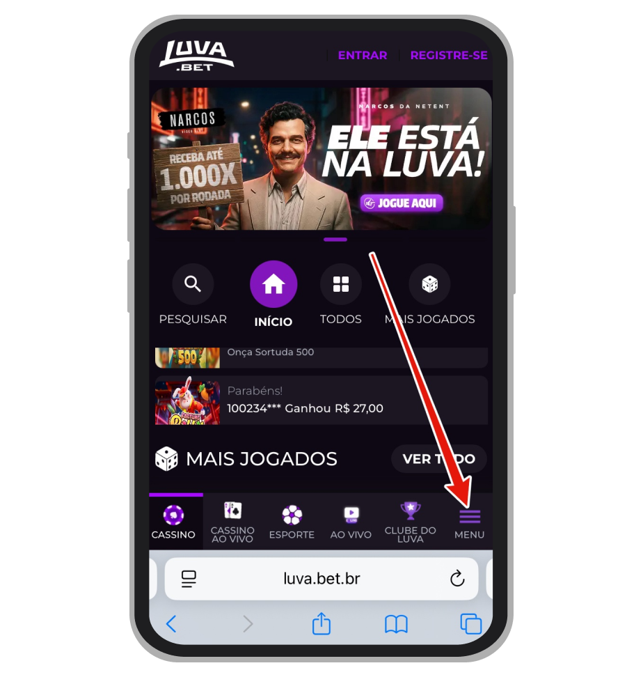 Acesse o menu no canto inferior direito