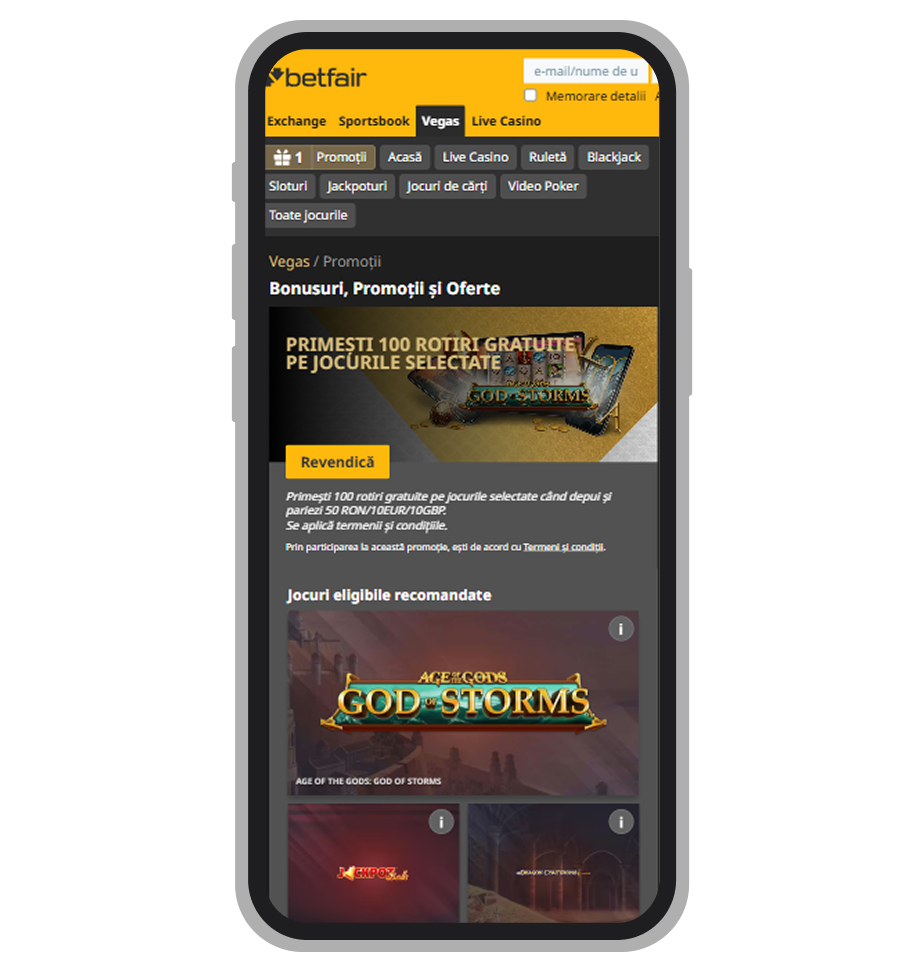 Pagina de promoții la cazinou