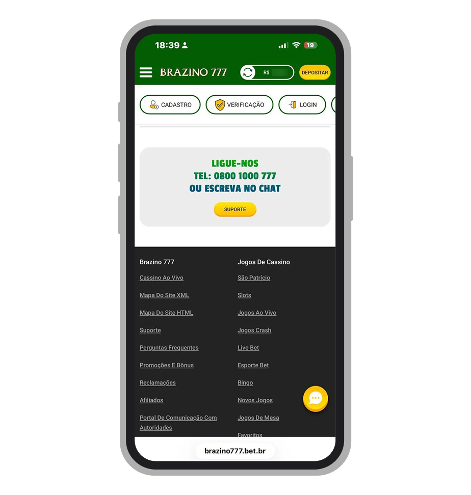 Telefone de suporte da Brazino777
