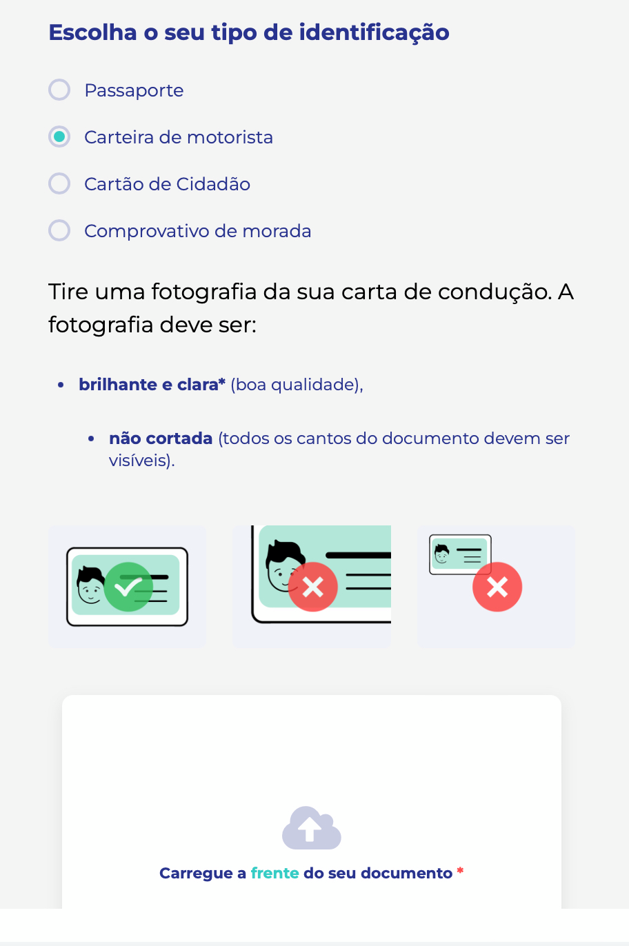 Envie uma copia de seu documento de identificação