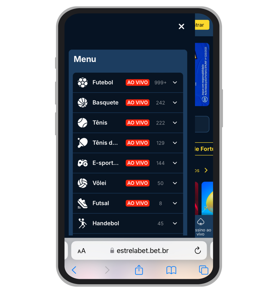 Menu de apostas esportivas