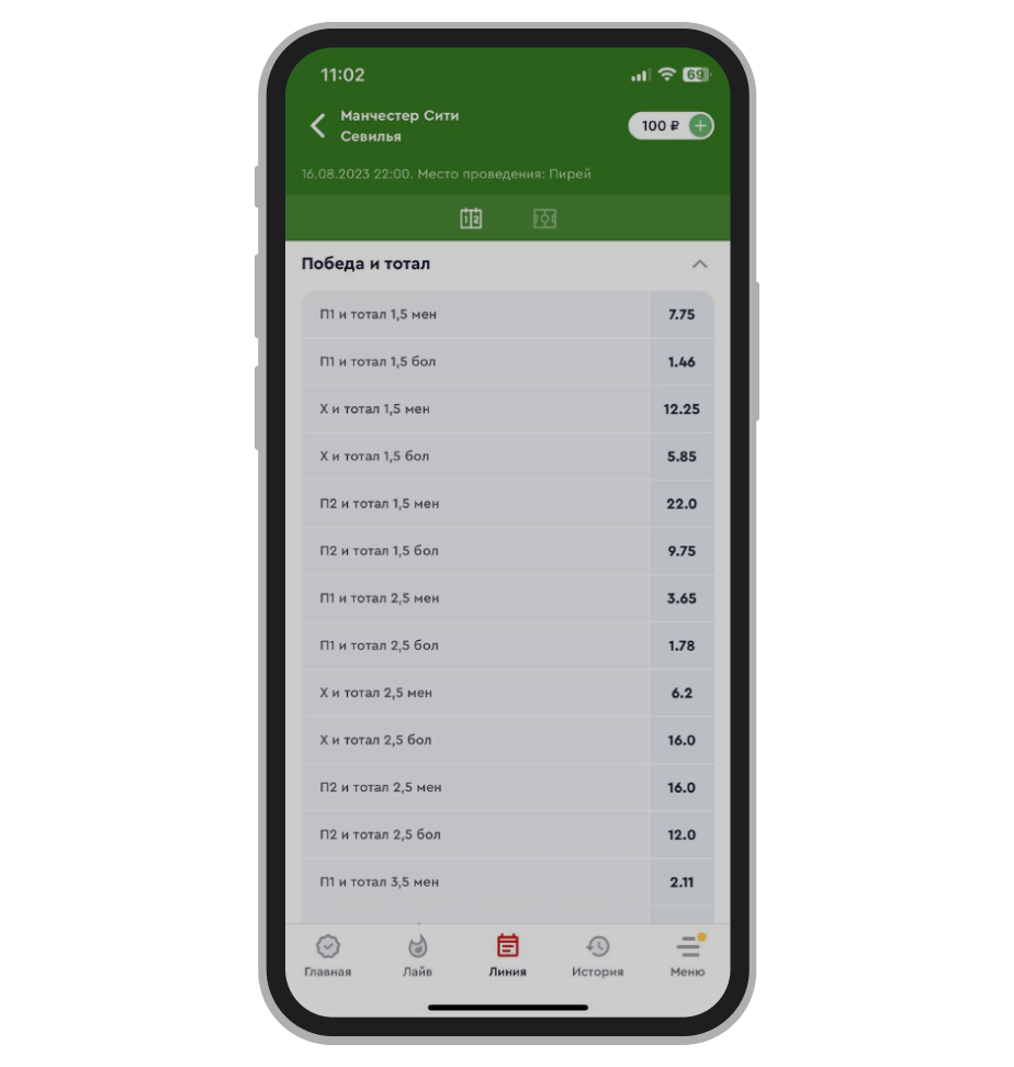 Комбинированные ставки Олимпбет. Победа+Тотал