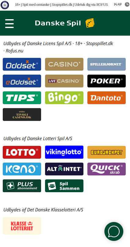 Spil tilgængelige hos Danske Spil