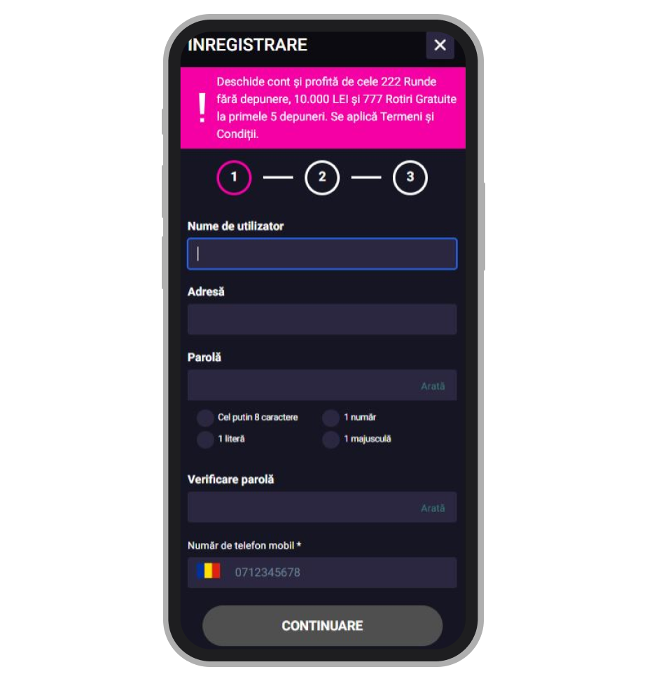 Alegerea unui nume de utilizator și a unei parole