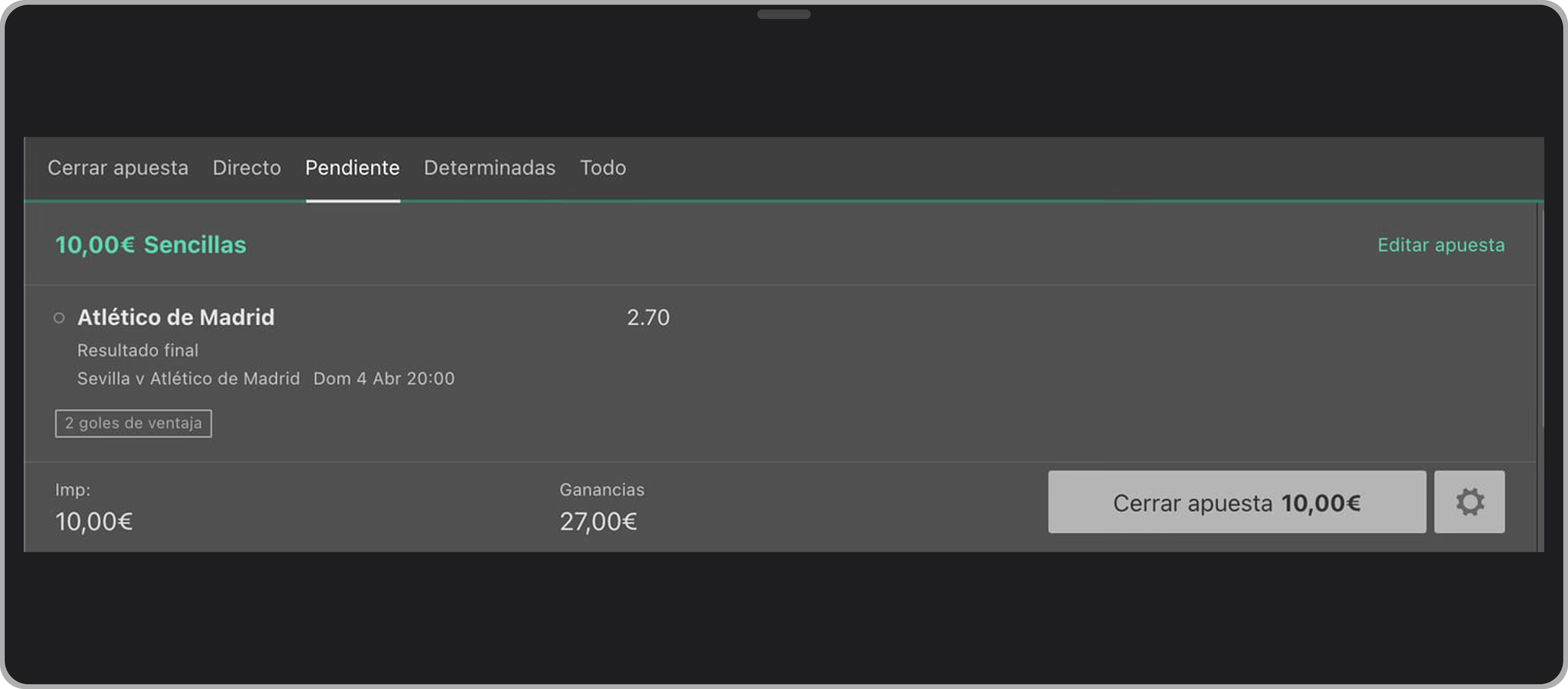 Bet365. Cerrar Apuesta