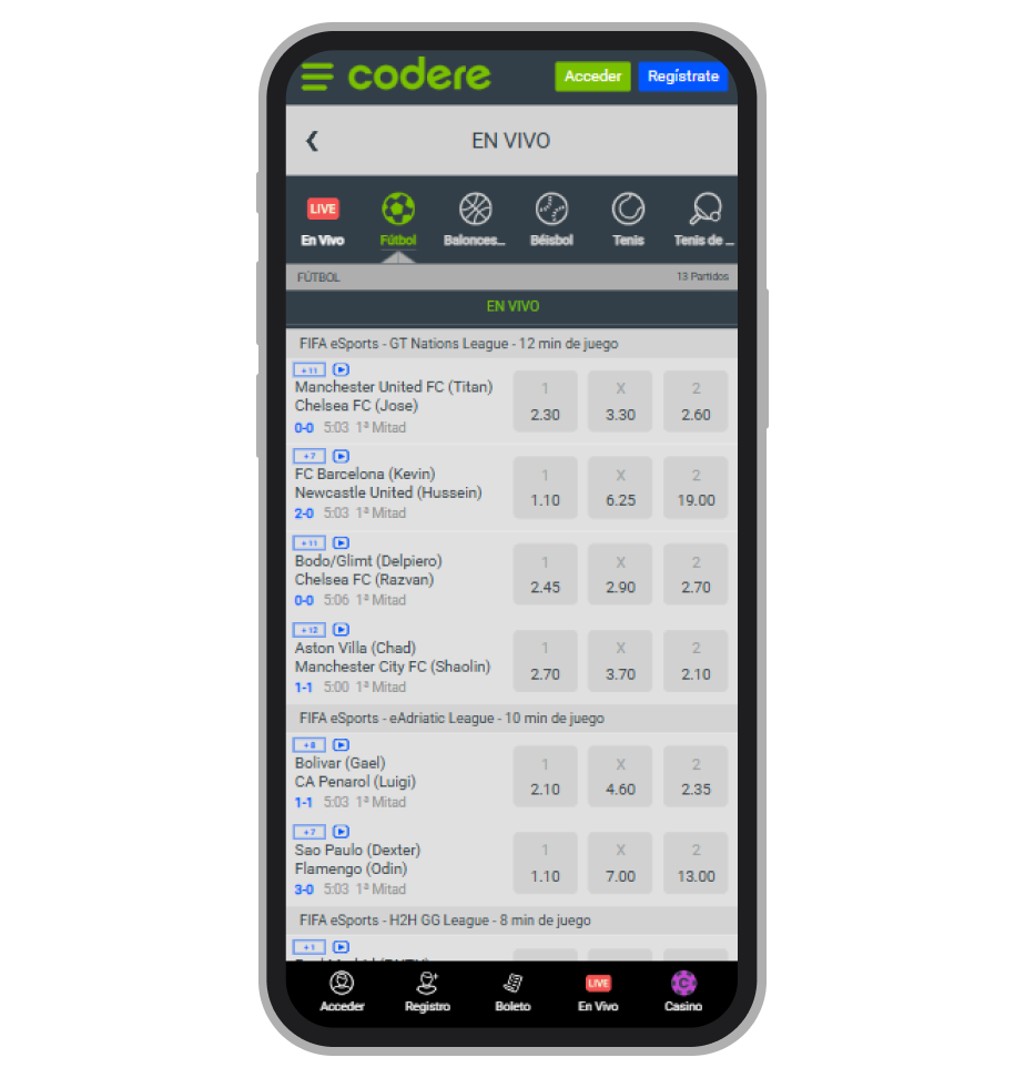 Codere Apuestas en Vivo de Fútbol
