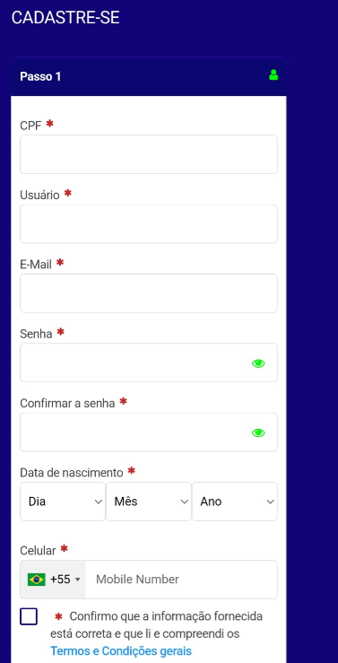 Preencha as informações requisitas e clique “Finalizar”