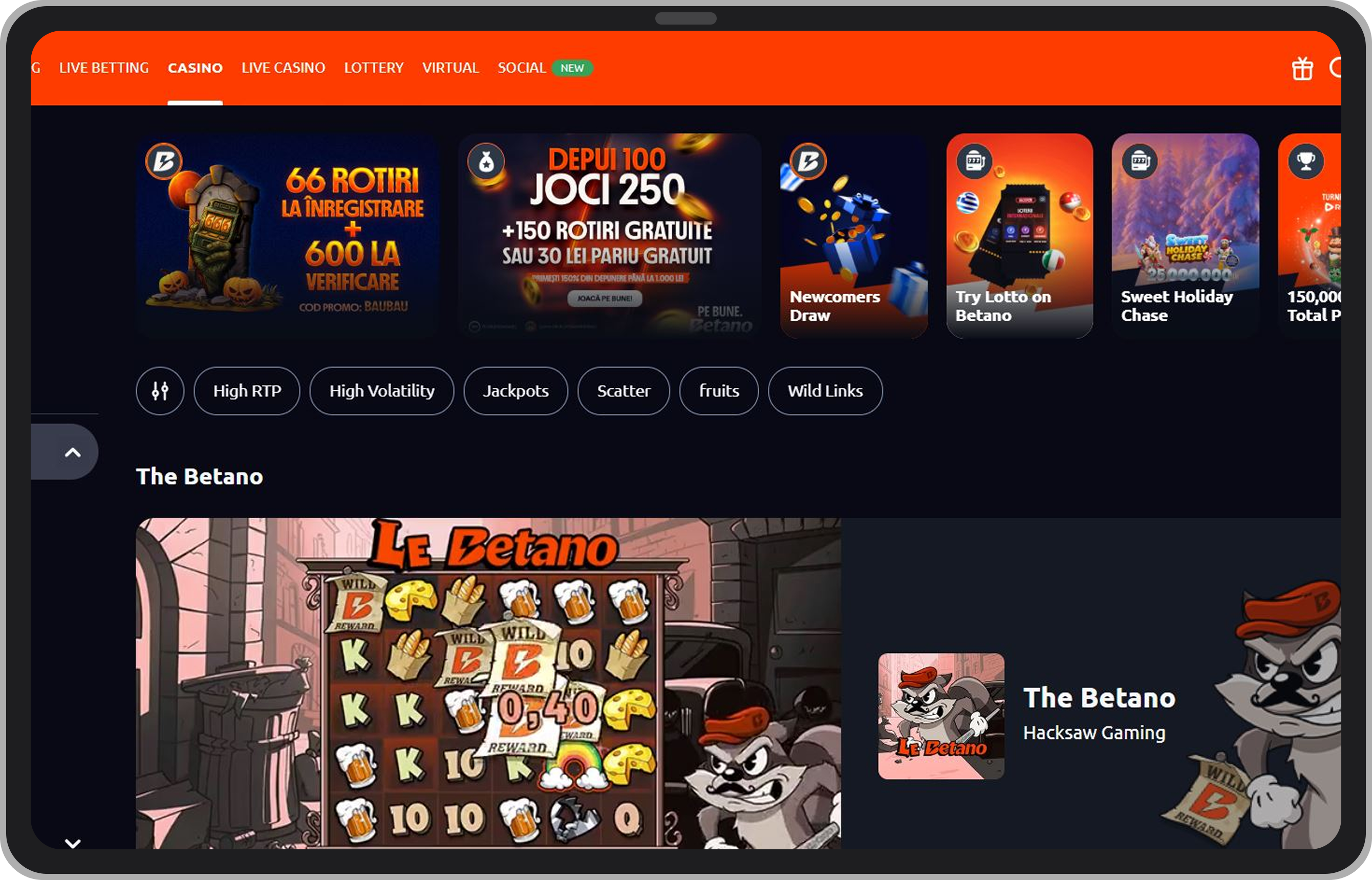 Pagina principală Betano cu promoții