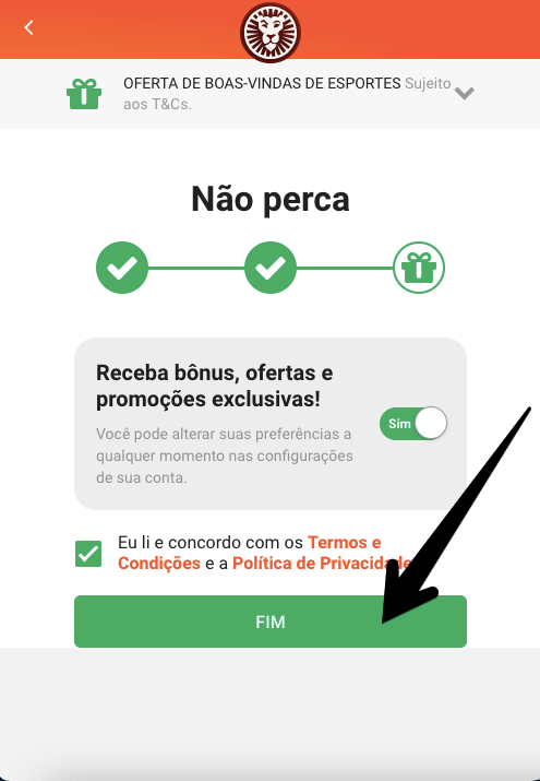 Botão para concluir o processo de inscrição