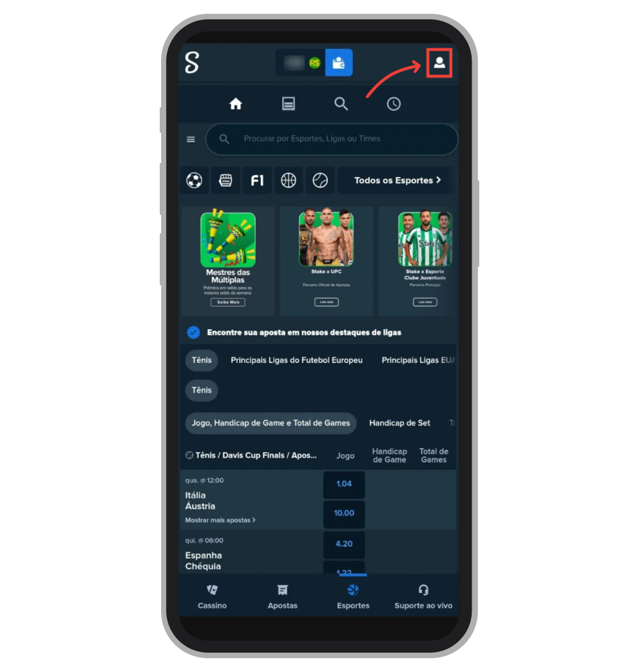 Toque no ícone do perfil