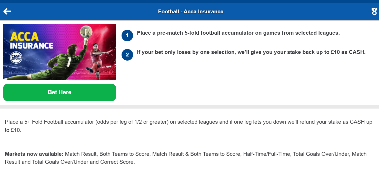 Betfred Acca insurace offer terms