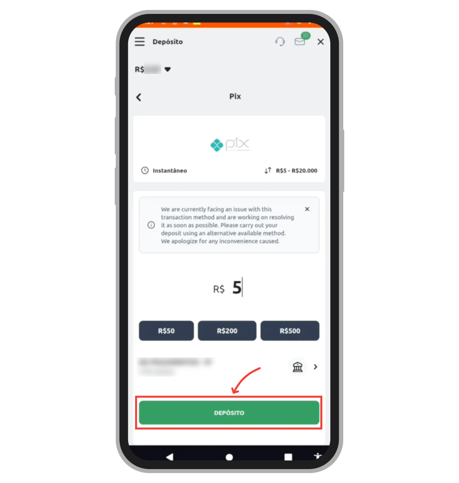 Insira o valor de pagamento