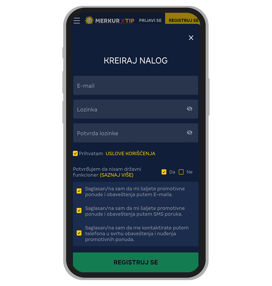 Merkur X tip registracija