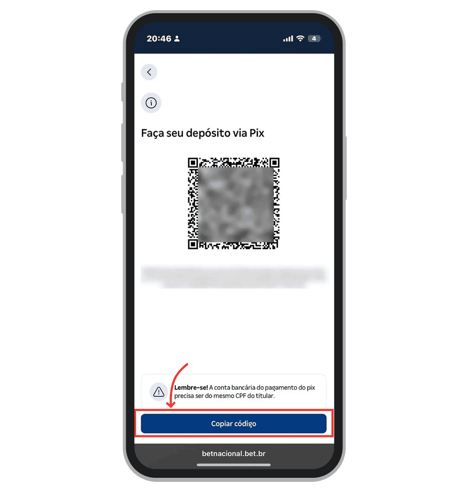 Copie o código de pagamento