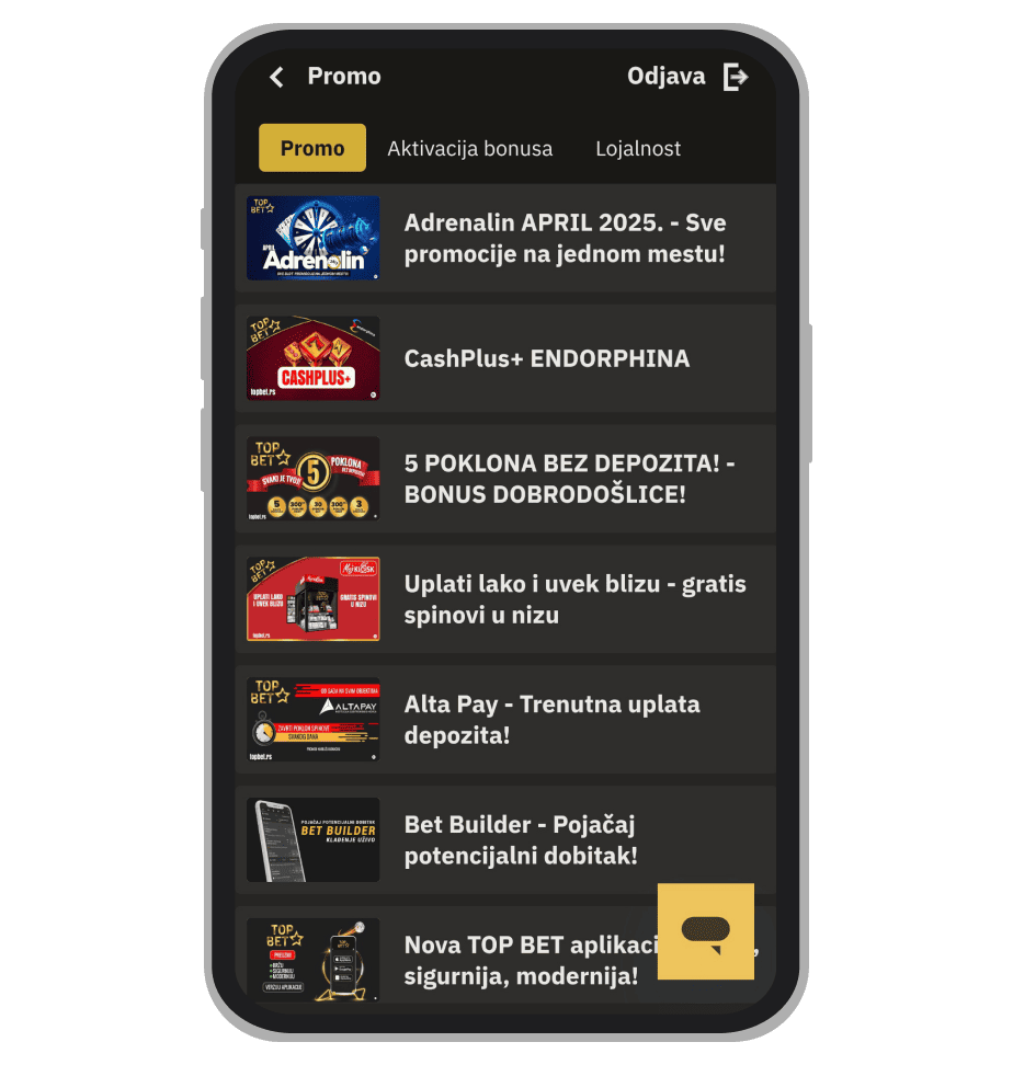 Stranica sa promocijama na TopBet