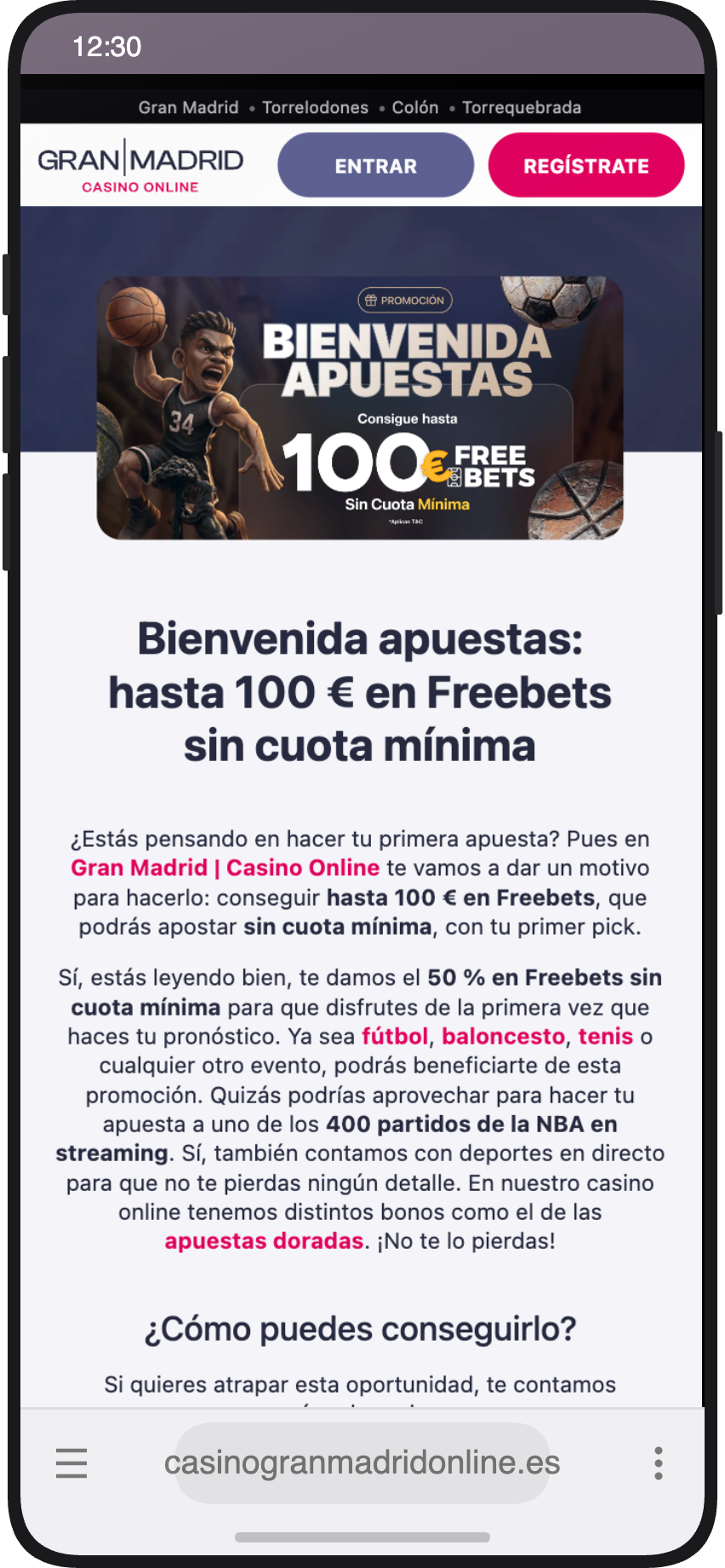 Bono de bienvenida de hasta 100€ en freebets sin cuota mínima en Casino Gran Madrid Online