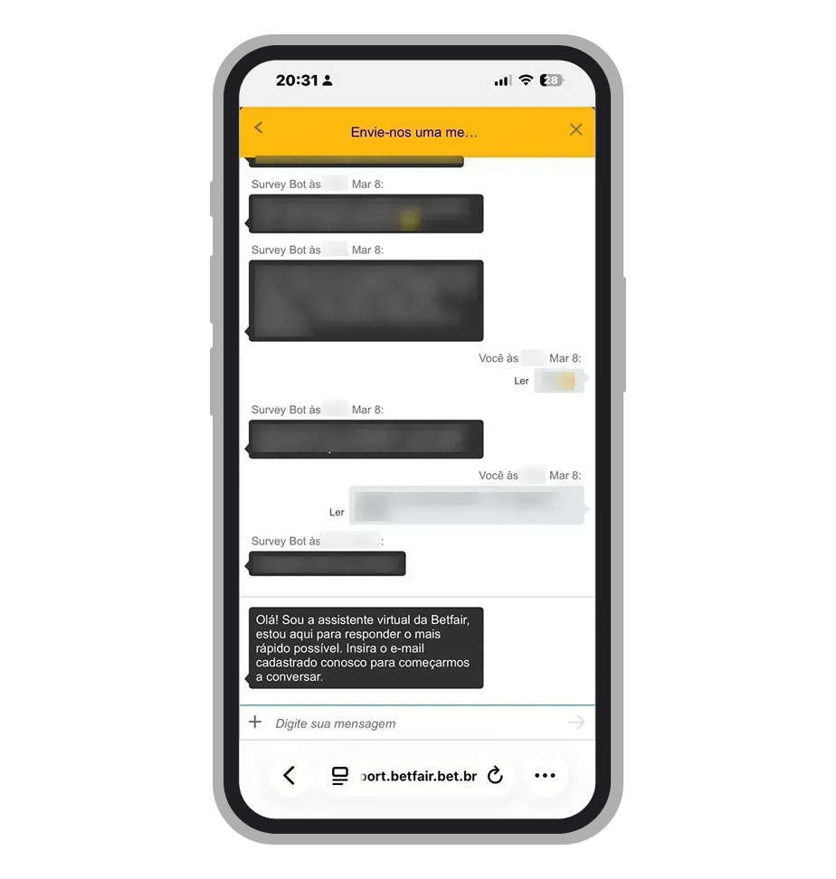 O chat ao vivo da Betfair com bot